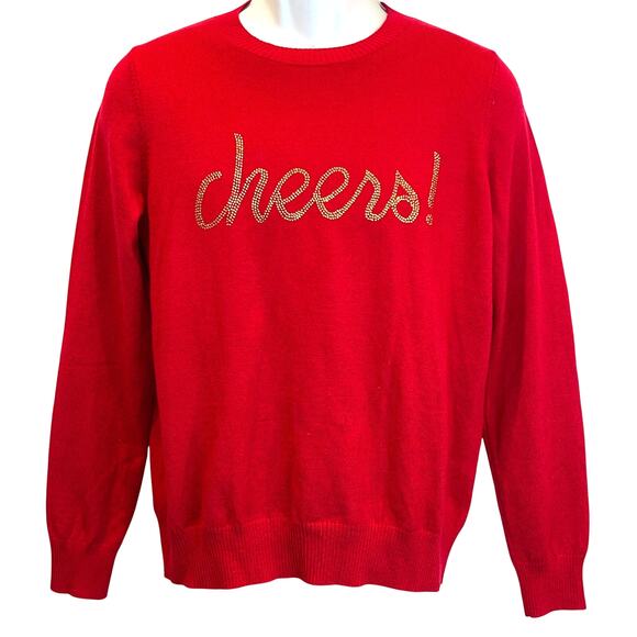 Calligraphie CHEERS Rhinestone Holiday Christmas Sweater Size Medium - Picture 1 of 5